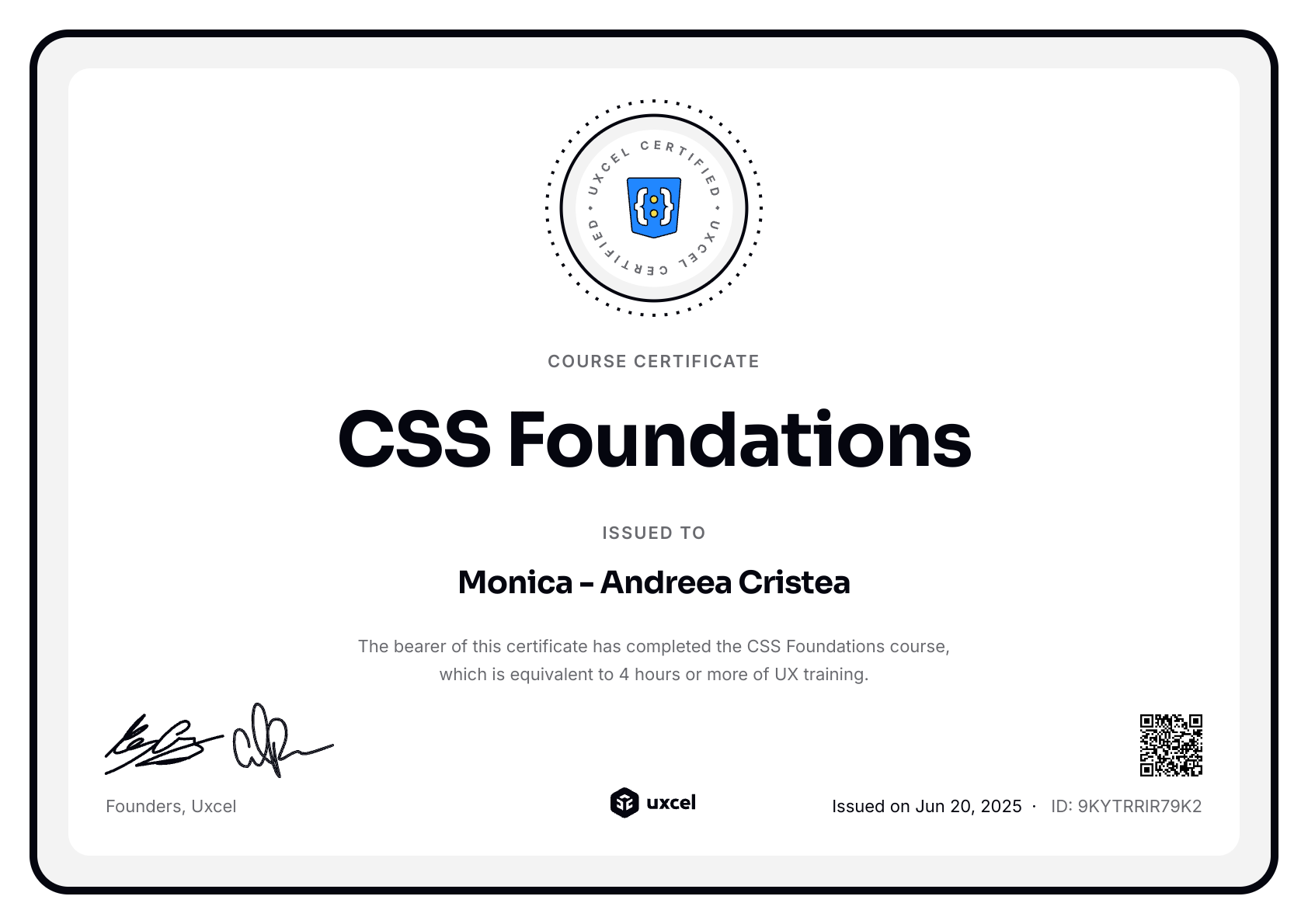 Monica - Andreea Cristea's certificate